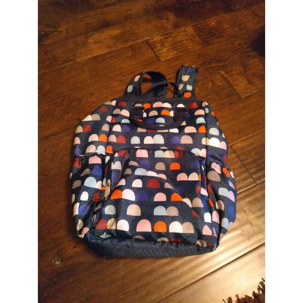 Stylish Navy Multi-Color Geometric Pattern Backpack with Multiple Pockets‎